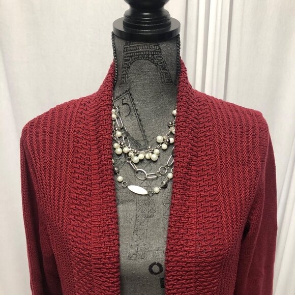 Vicki Wayne Cardigan Womens Size Medium Maroon Open Front Sweater - Picture 2 of 6